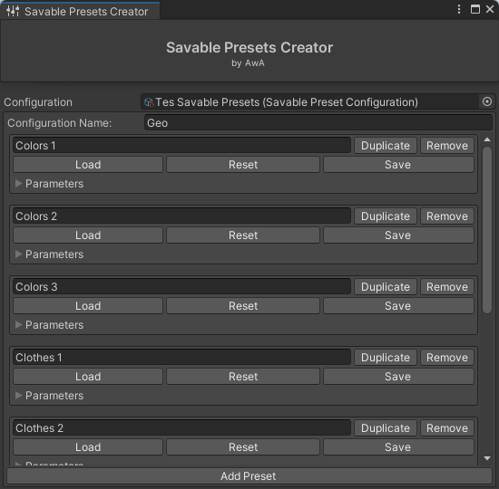 Savable Presets