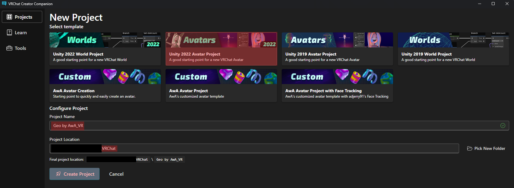 New Project Settings